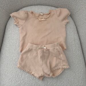 Quincy Mae Girls Peach Ruffle Trim Two-Piece Set